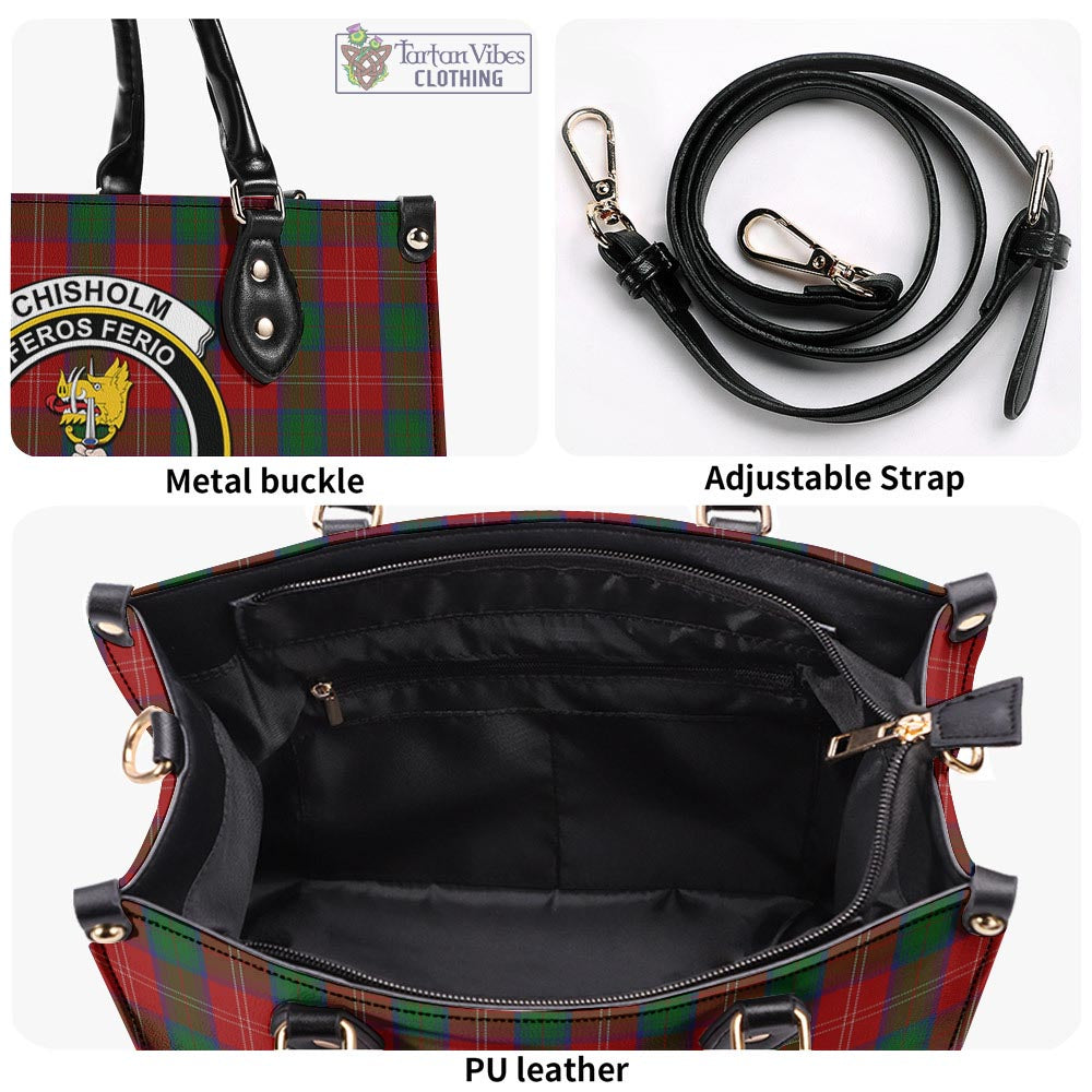 Tartan Vibes Clothing Chisholm Tartan Luxury Leather Handbags with Family Crest