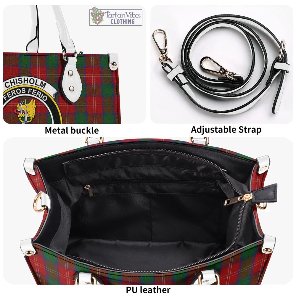 Tartan Vibes Clothing Chisholm Tartan Luxury Leather Handbags with Family Crest