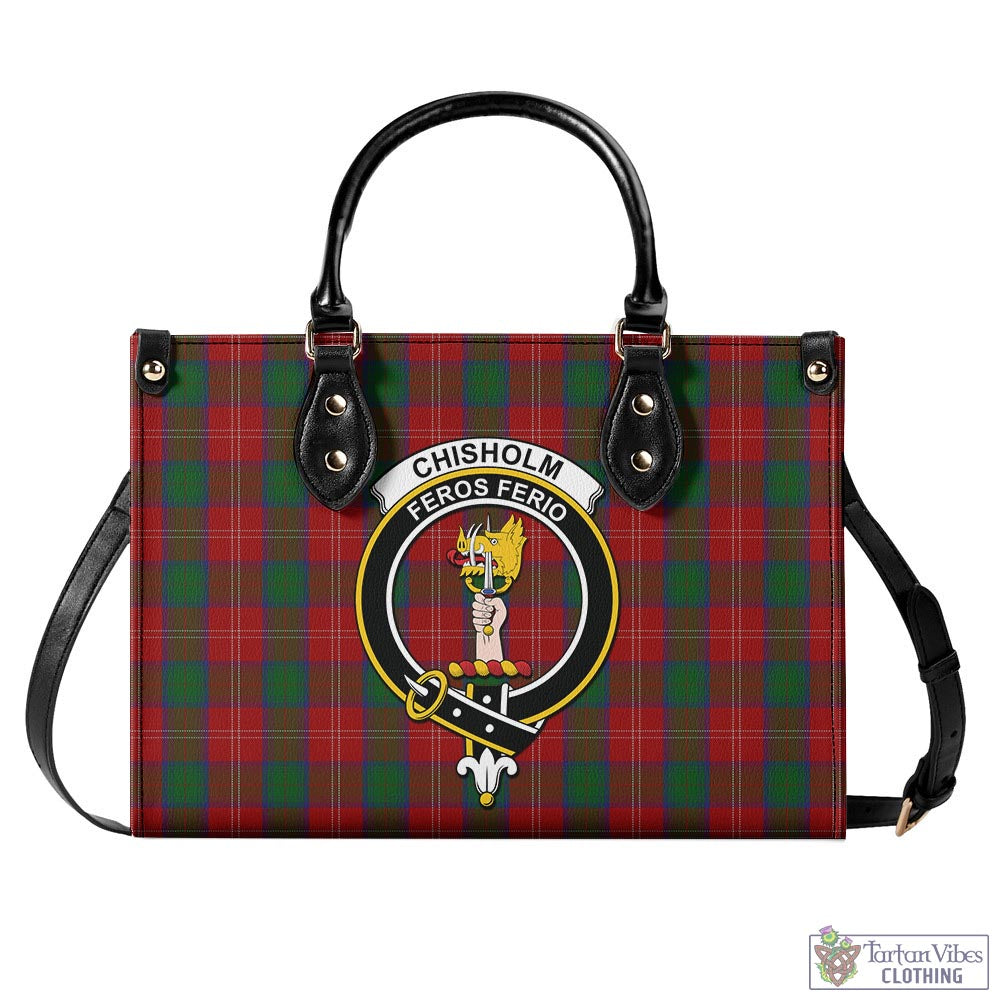 Tartan Vibes Clothing Chisholm Tartan Luxury Leather Handbags with Family Crest