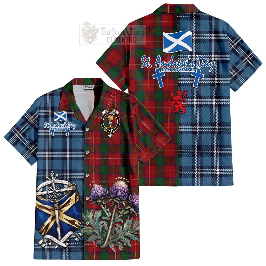 Tartan Vibes Clothing Chisholm Tartan Short Sleeve Button Shirt Happy St. Andrew's Day Half Tartan Style