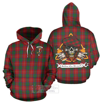 Chisholm Tartan Hoodie with Family Crest and Bearded Skull Holding Bottles of Whiskey