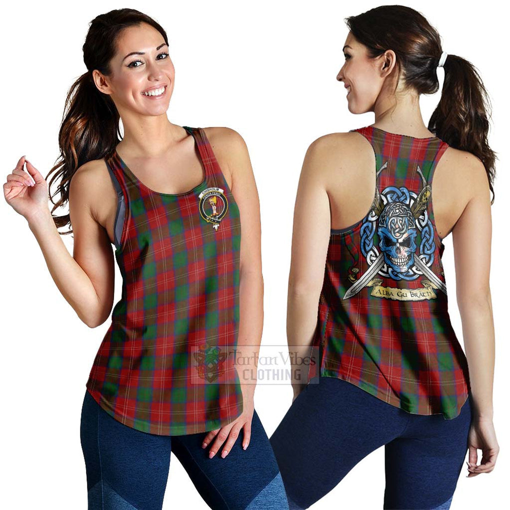 Tartan Vibes Clothing Chisholm Tartan Women's Racerback Tanks with Family Crest Celtic Skull Style