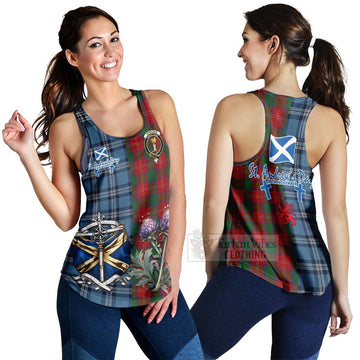 Chisholm Tartan Women's Racerback Tanks Happy St. Andrew's Day Half Tartan Style