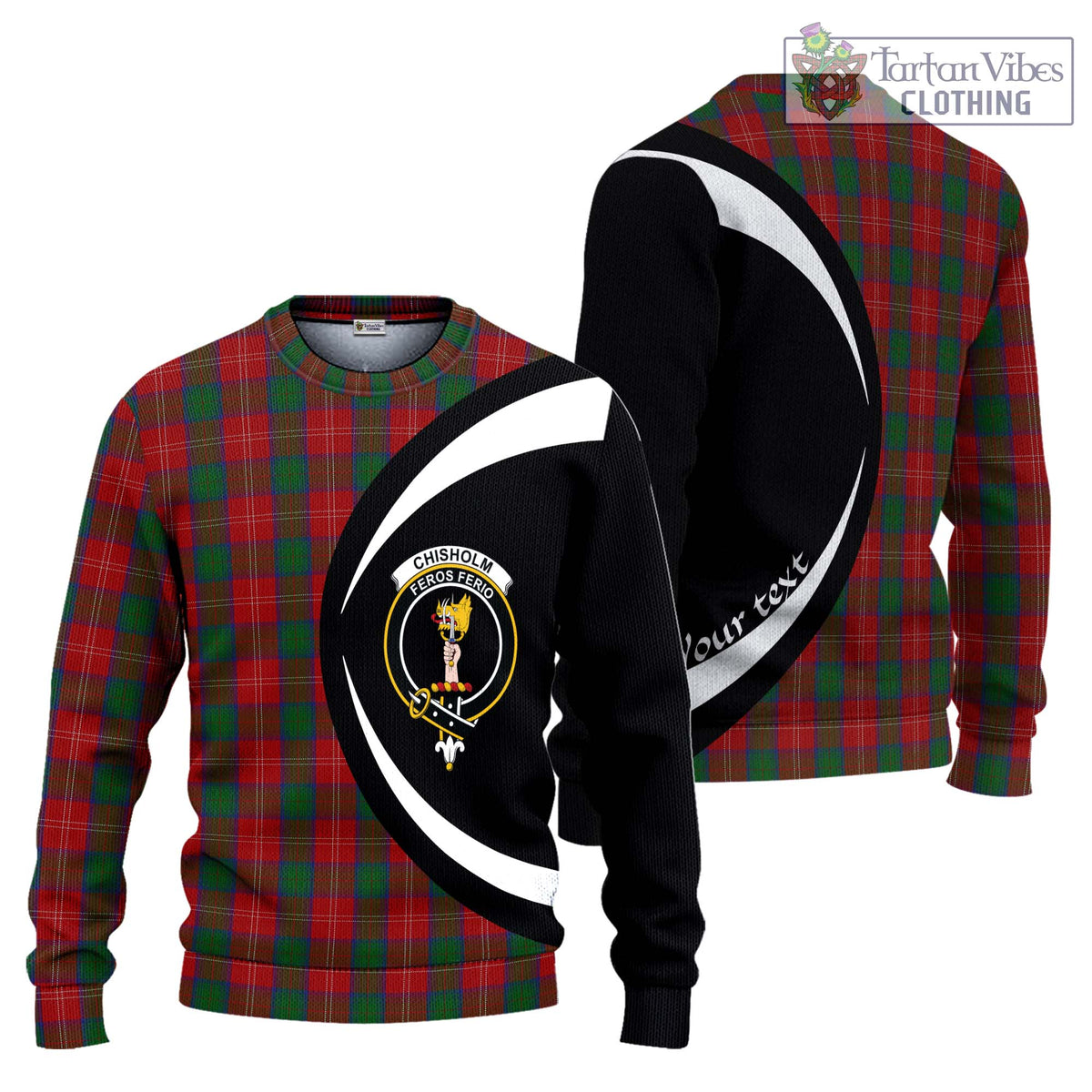 Chisholm Tartan Ugly Sweater with Family Crest Circle Style Unisex - Tartan Vibes Clothing