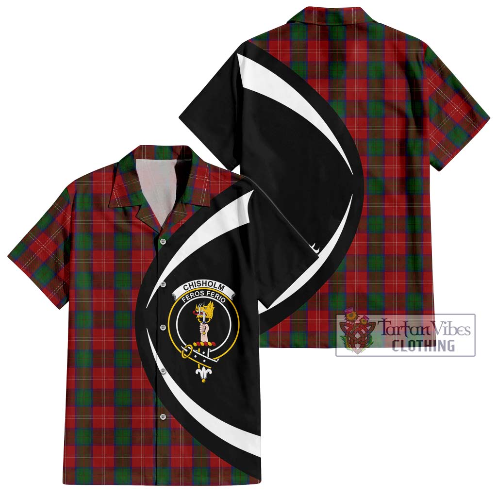 Chisholm Tartan Short Sleeve Button Up with Family Crest Circle Style Kid - Tartan Vibes Clothing