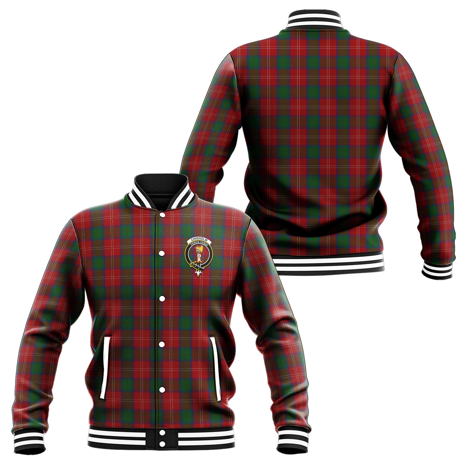 Chisholm Tartan Baseball Jacket with Family Crest Unisex - Tartan Vibes Clothing