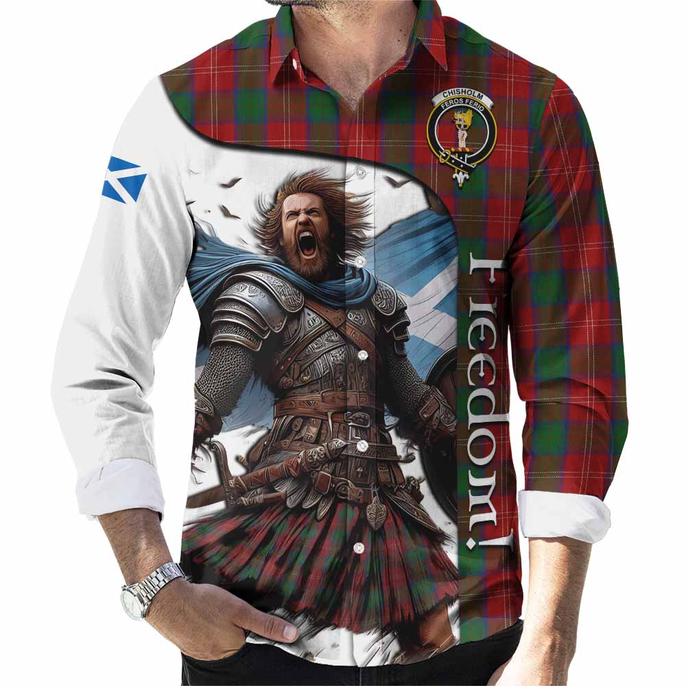 Tartan Vibes Clothing Chisholm Crest Tartan Long Sleeve Button Shirt Inspired by the Freedom of Scottish Warrior