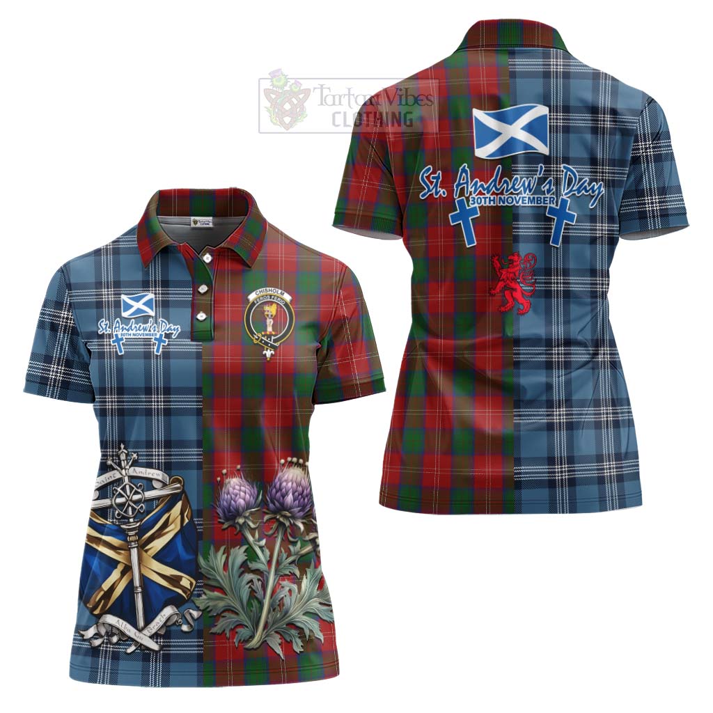 Tartan Vibes Clothing Chisholm Tartan Women's Polo Shirt Happy St. Andrew's Day Half Tartan Style