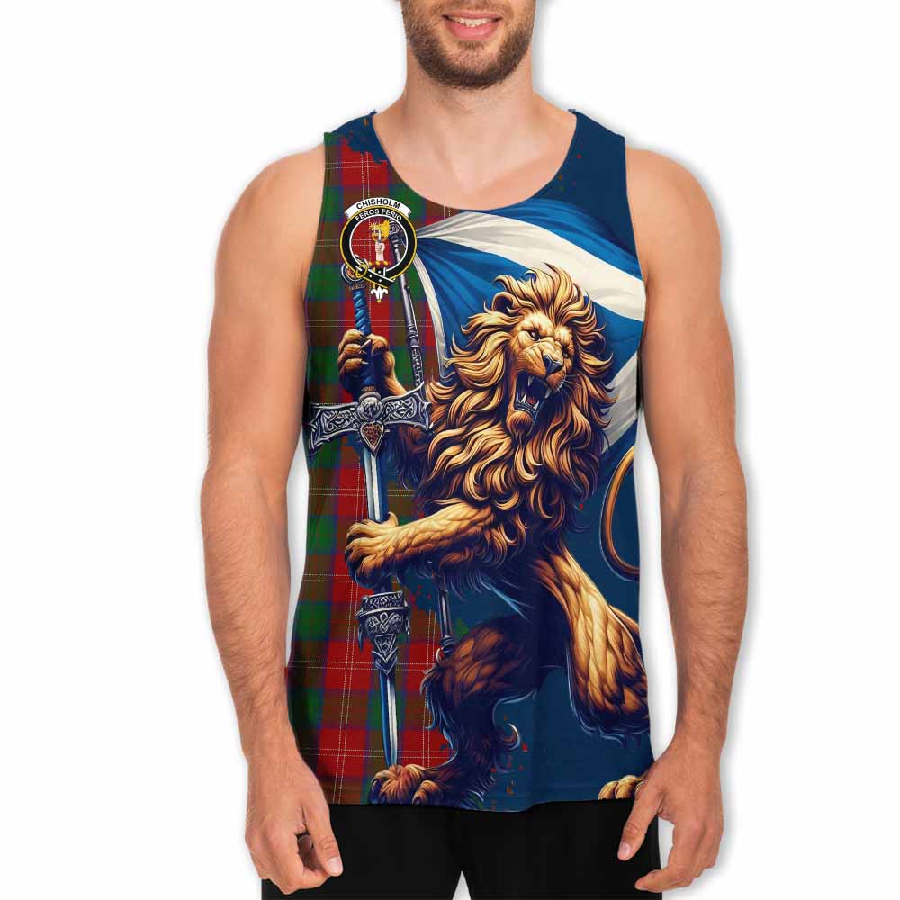 Tartan Vibes Clothing Chisholm Tartan Family Crest Men's Tank Top with Scottish Majestic Lion