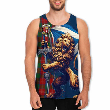 Chisholm Tartan Family Crest Men's Tank Top with Scottish Majestic Lion