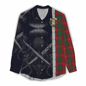 Chisholm Tartan Women's Casual Shirt with Family Crest Cross Sword Thistle Celtic Vibes