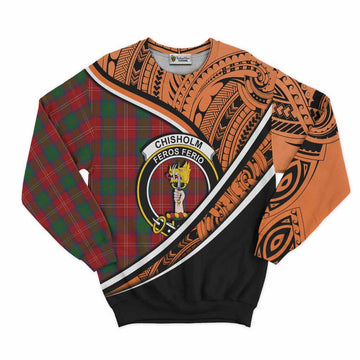 Chisholm Crest Tartan Sweatshirt with Polynesian Vibes Style - Orange Version