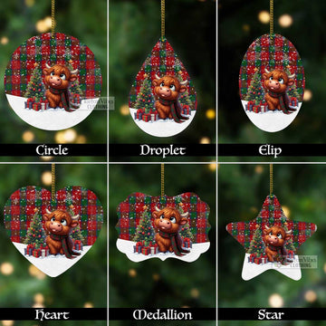 Chisholm Tartan Christmas Aluminium Ornament with Adorable Highland Coo