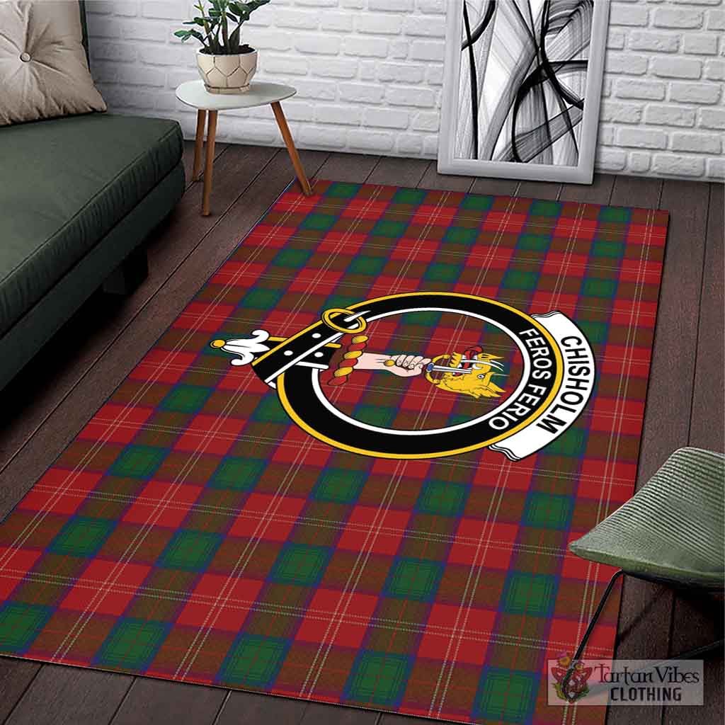 Tartan Vibes Clothing Chisholm Tartan Area Rug with Family Crest