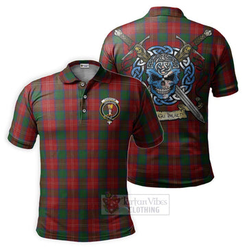 Chisholm Tartan Polo Shirt with Family Crest Celtic Skull Style