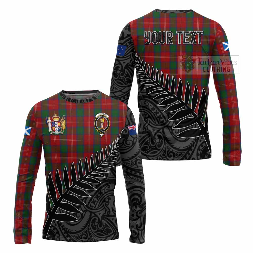 Tartan Vibes Clothing Chisholm Crest Tartan Long Sleeve T-Shirt with New Zealand Silver Fern Half Style