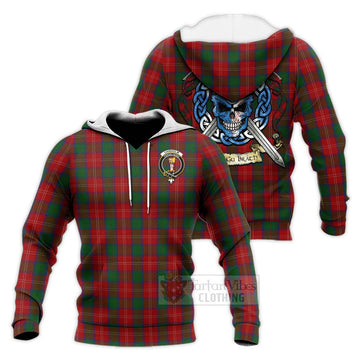 Chisholm Tartan Knitted Hoodie with Family Crest Celtic Skull Style