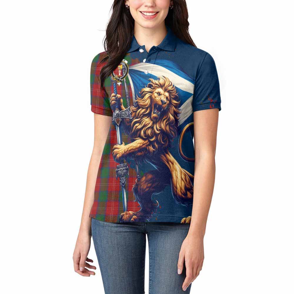 Tartan Vibes Clothing Chisholm Tartan Family Crest Women's Polo Shirt with Scottish Majestic Lion