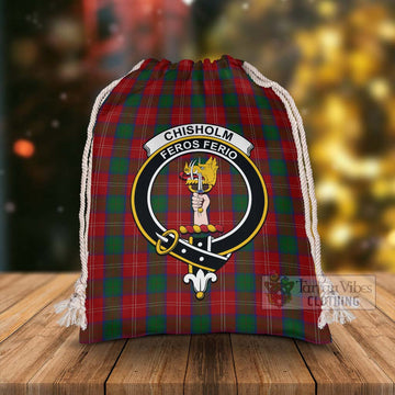 Chisholm Tartan Christmas Santa's Bag with Family Crest