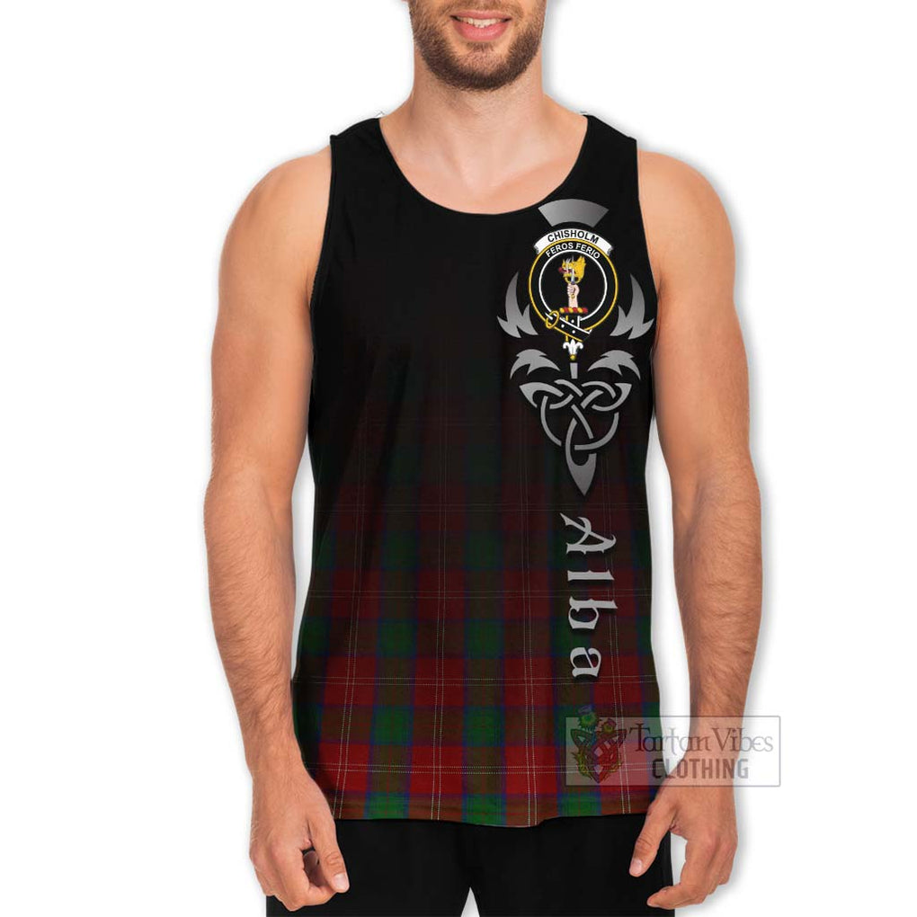 Tartan Vibes Clothing Chisholm Tartan Men's Tank Top Featuring Alba Gu Brath Family Crest Celtic Inspired