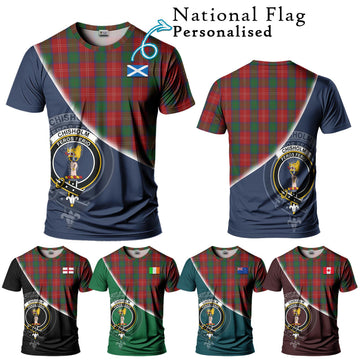 Chisholm Tartan T-Shirt with Personalised National Flag and Family Crest Half Style