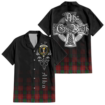 Chisholm Tartan Short Sleeve Button Up Shirt Featuring Alba Gu Brath Family Crest Celtic Inspired