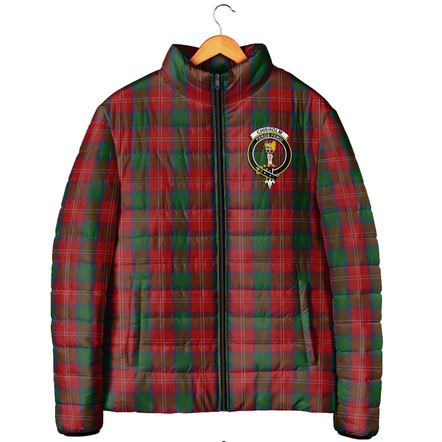 Chisholm Tartan Padded Jacket with Family Crest Men's Padded Jacket - Tartan Vibes Clothing