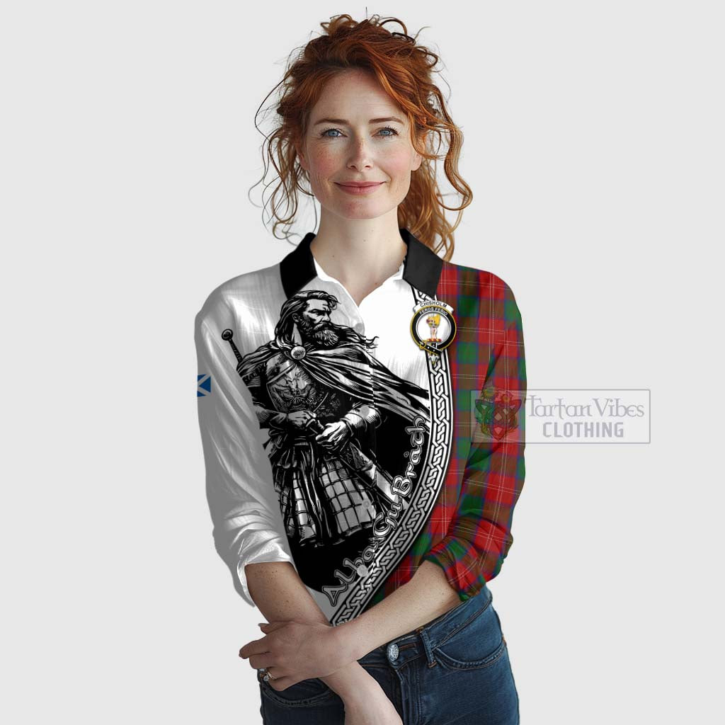 Tartan Vibes Clothing Chisholm Tartan Clan Crest Women's Casual Shirt with Highlander Warrior Celtic Style