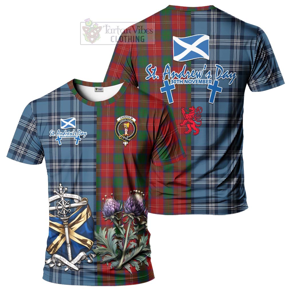 Tartan Vibes Clothing Chisholm Tartan T-Shirt Happy St. Andrew's Day Half Tartan Style