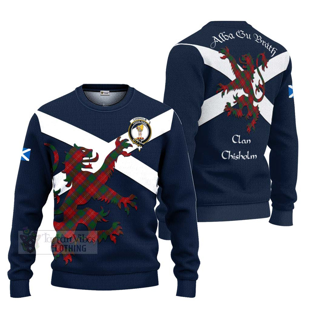 Tartan Vibes Clothing Chisholm Tartan Lion Rampant Knitted Sweater – Proudly Display Your Heritage with Alba Gu Brath and Clan Name