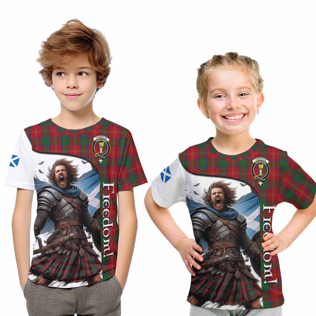 Tartan Vibes Clothing Chisholm Crest Tartan Kid T-Shirt Inspired by the Freedom of Scottish Warrior