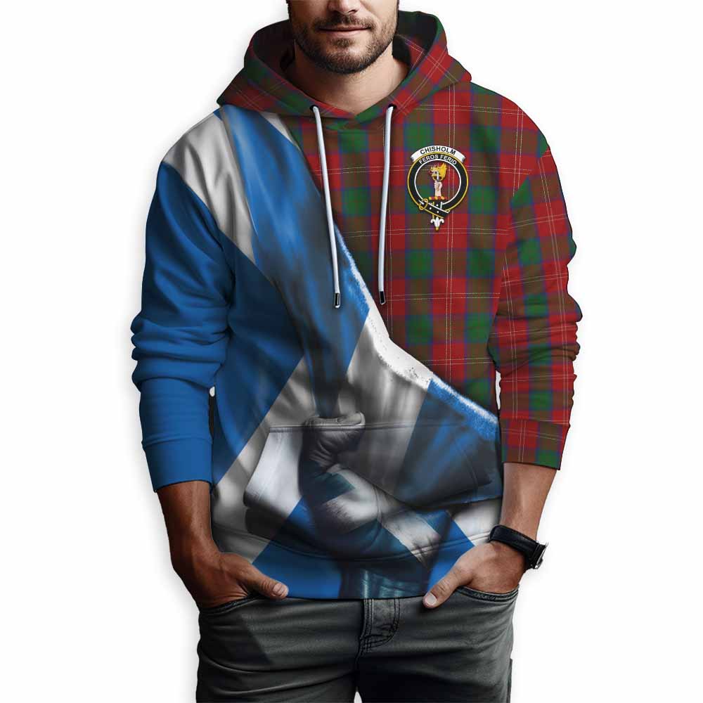 Tartan Vibes Clothing Chisholm Tartan Hoodie with Family Crest Scotland Patriotic Style