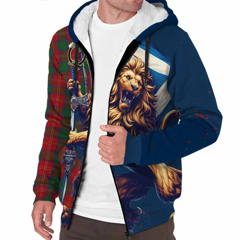 Tartan Vibes Clothing Chisholm Tartan Family Crest Sherpa Hoodie with Scottish Majestic Lion