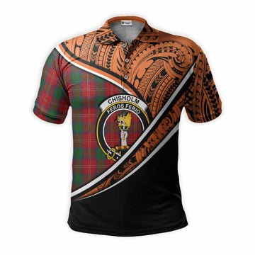 Chisholm Crest Tartan Polo Shirt with Polynesian Vibes Style - Orange Version