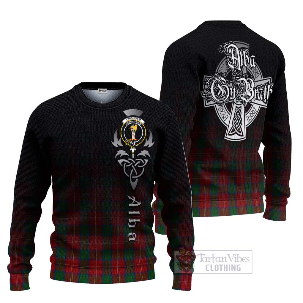 Tartan Vibes Clothing Chisholm Tartan Knitted Sweater Featuring Alba Gu Brath Family Crest Celtic Inspired