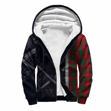 Chisholm Tartan Sherpa Hoodie with Family Crest Cross Sword Thistle Celtic Vibes