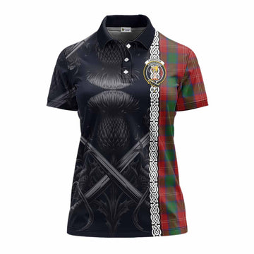 Chisholm Tartan Women's Polo Shirt with Family Crest Cross Sword Thistle Celtic Vibes