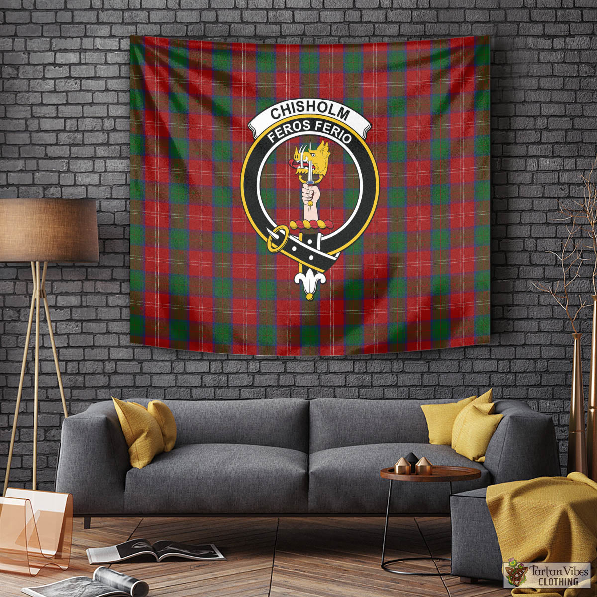 Tartan Vibes Clothing Chisholm Tartan Tapestry Wall Hanging and Home Decor for Room with Family Crest