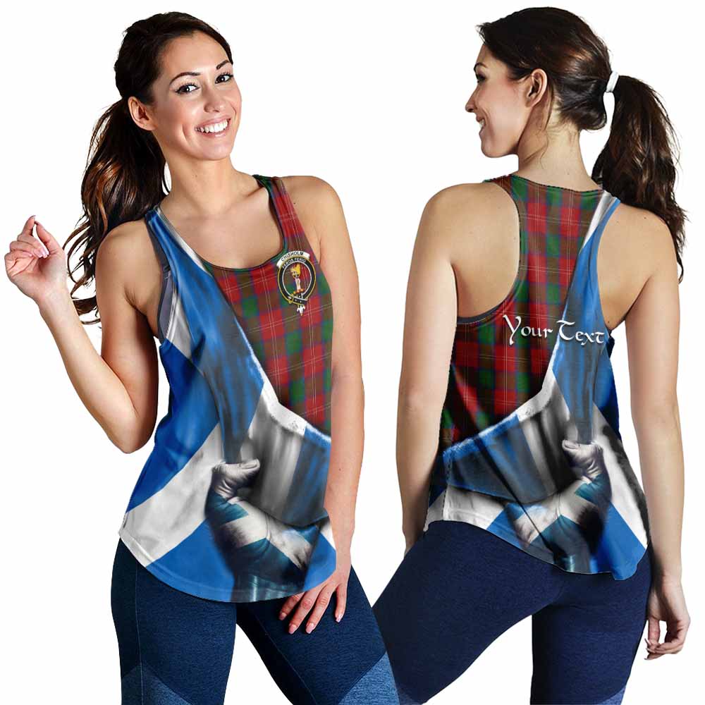 Tartan Vibes Clothing Chisholm Tartan Women's Racerback Tanks with Family Crest Scotland Patriotic Style