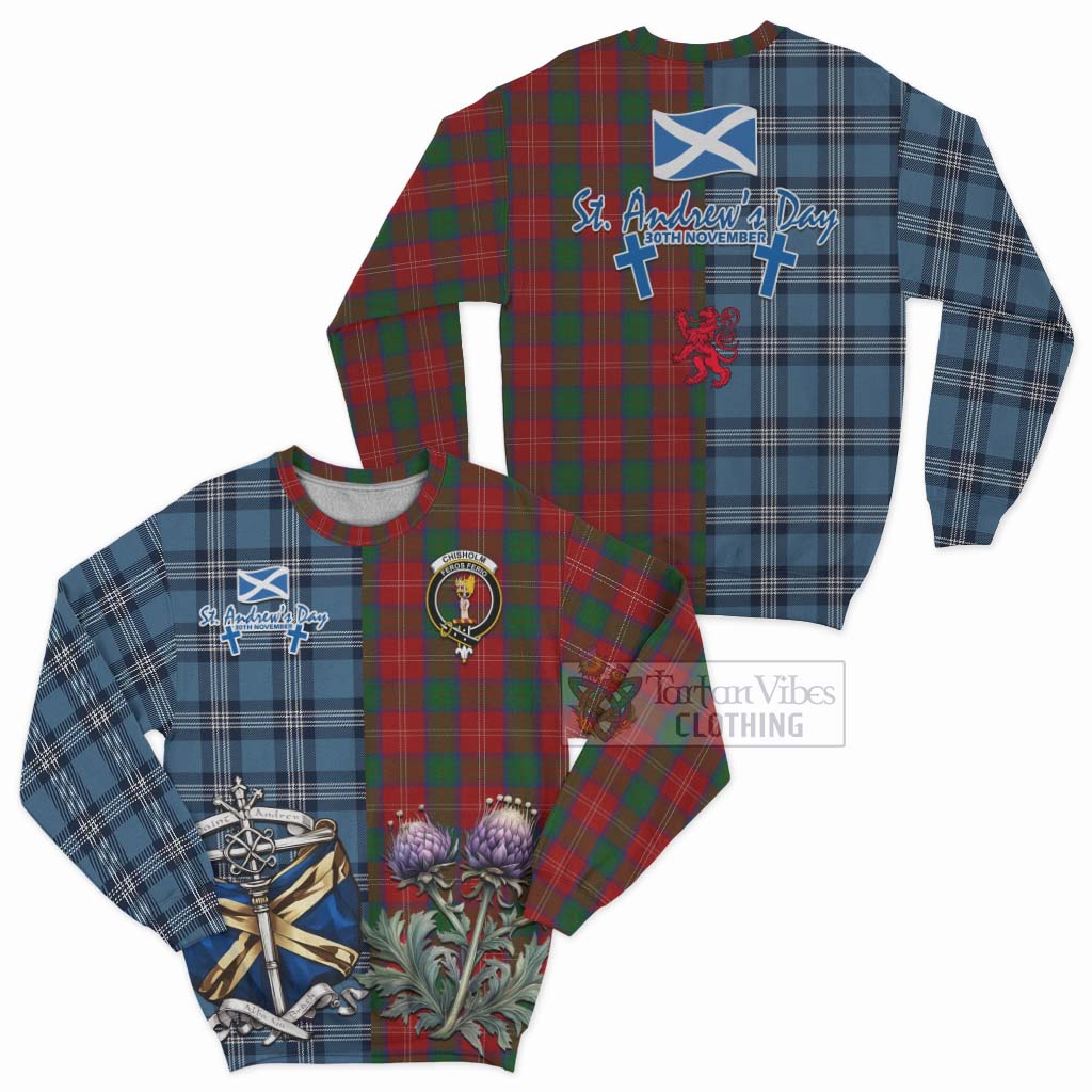 Chisholm Tartan Sweatshirt Happy St. Andrew's Day Half Tartan Style Unisex - Tartan Vibes Clothing