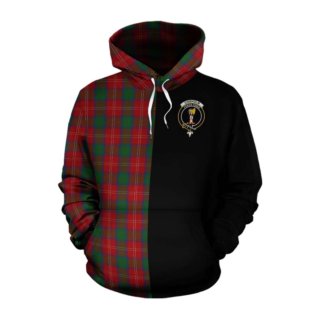 Tartan Vibes Clothing Chisholm Tartan Cotton Hoodie with Family Crest and Half Of Me Style