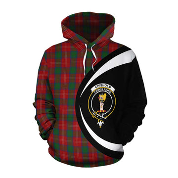 Chisholm Tartan Cotton Hoodie with Family Crest Circle Style