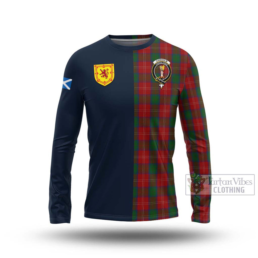 Tartan Vibes Clothing Chisholm Tartan Long Sleeve T-Shirt with Scottish Lion Royal Arm Half Style