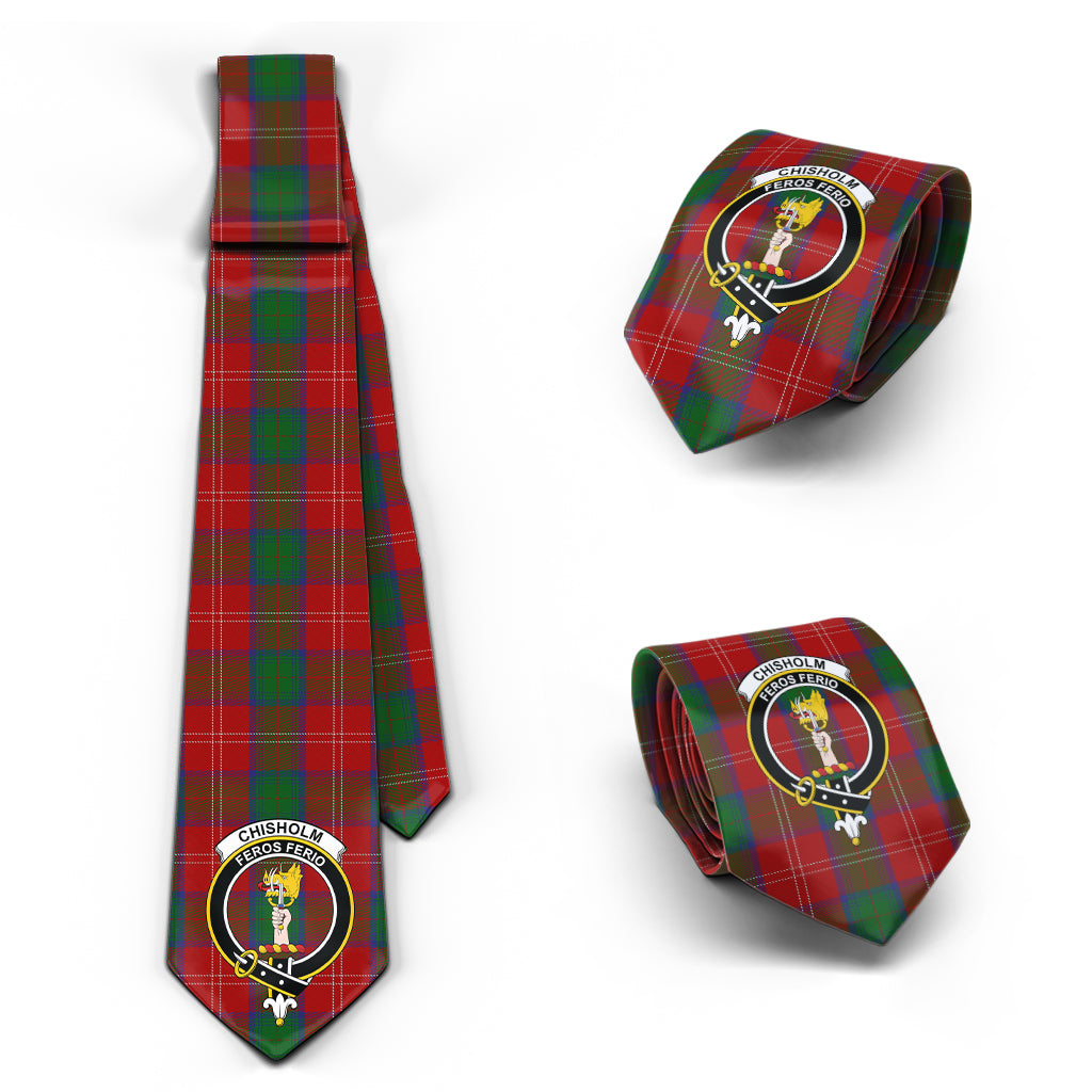 Chisholm Tartan Classic Necktie with Family Crest Necktie One Size - Tartan Vibes Clothing