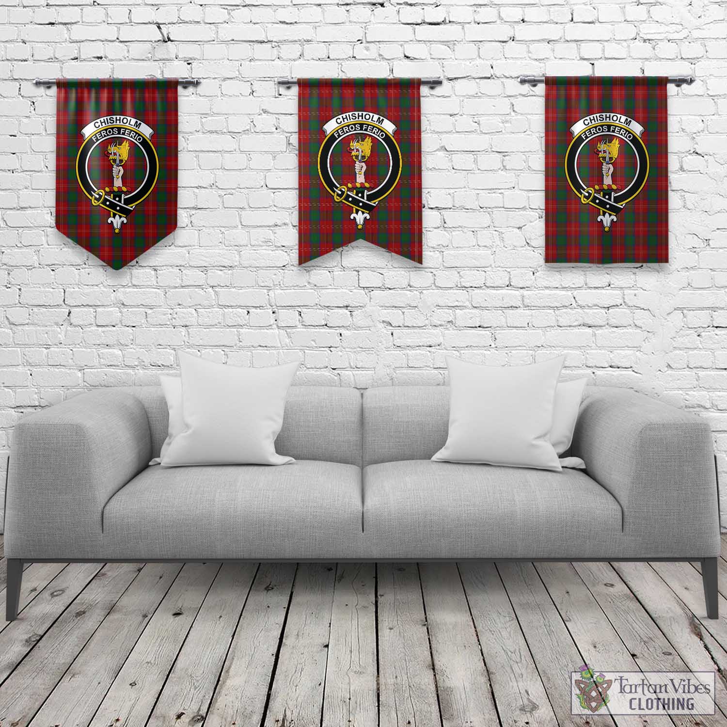 Tartan Vibes Clothing Chisholm Tartan Gonfalon, Tartan Banner with Family Crest