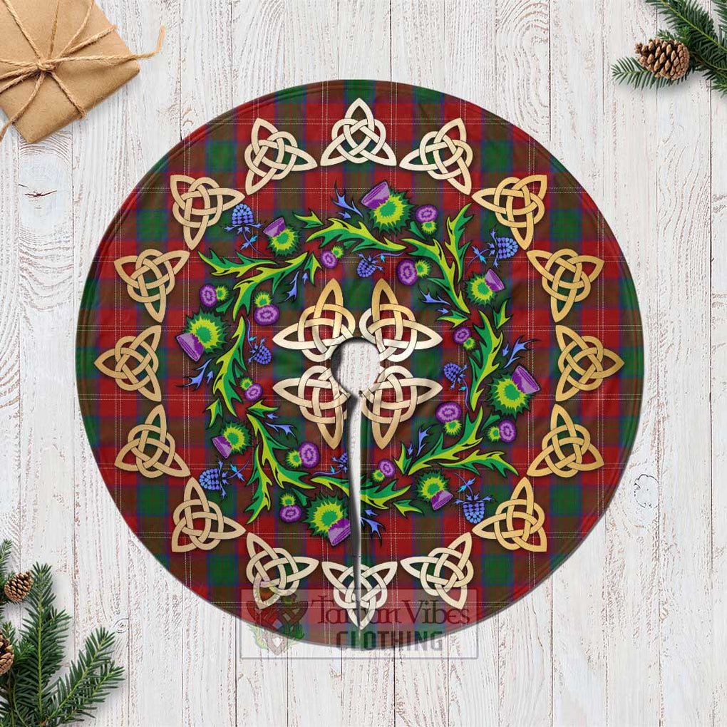 Tartan Vibes Clothing Chisholm Tartan Christmas Tree Skirt with Thistle Celtic Knot Style