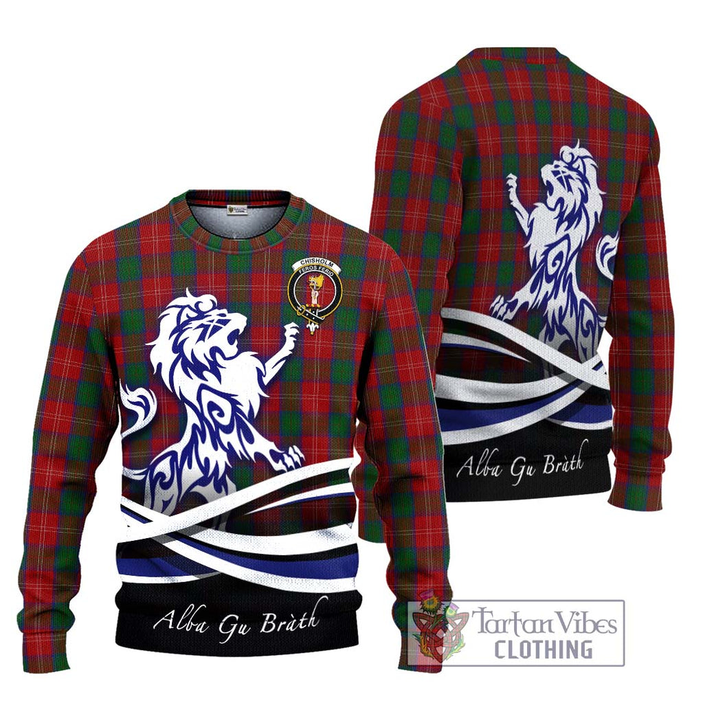 Chisholm Tartan Knitted Sweater with Alba Gu Brath Regal Lion Emblem Unisex - Tartanvibesclothing Shop