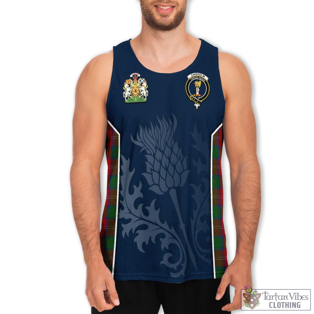 Tartan Vibes Clothing Chisholm Tartan Men's Tanks Top with Family Crest and Scottish Thistle Vibes Sport Style