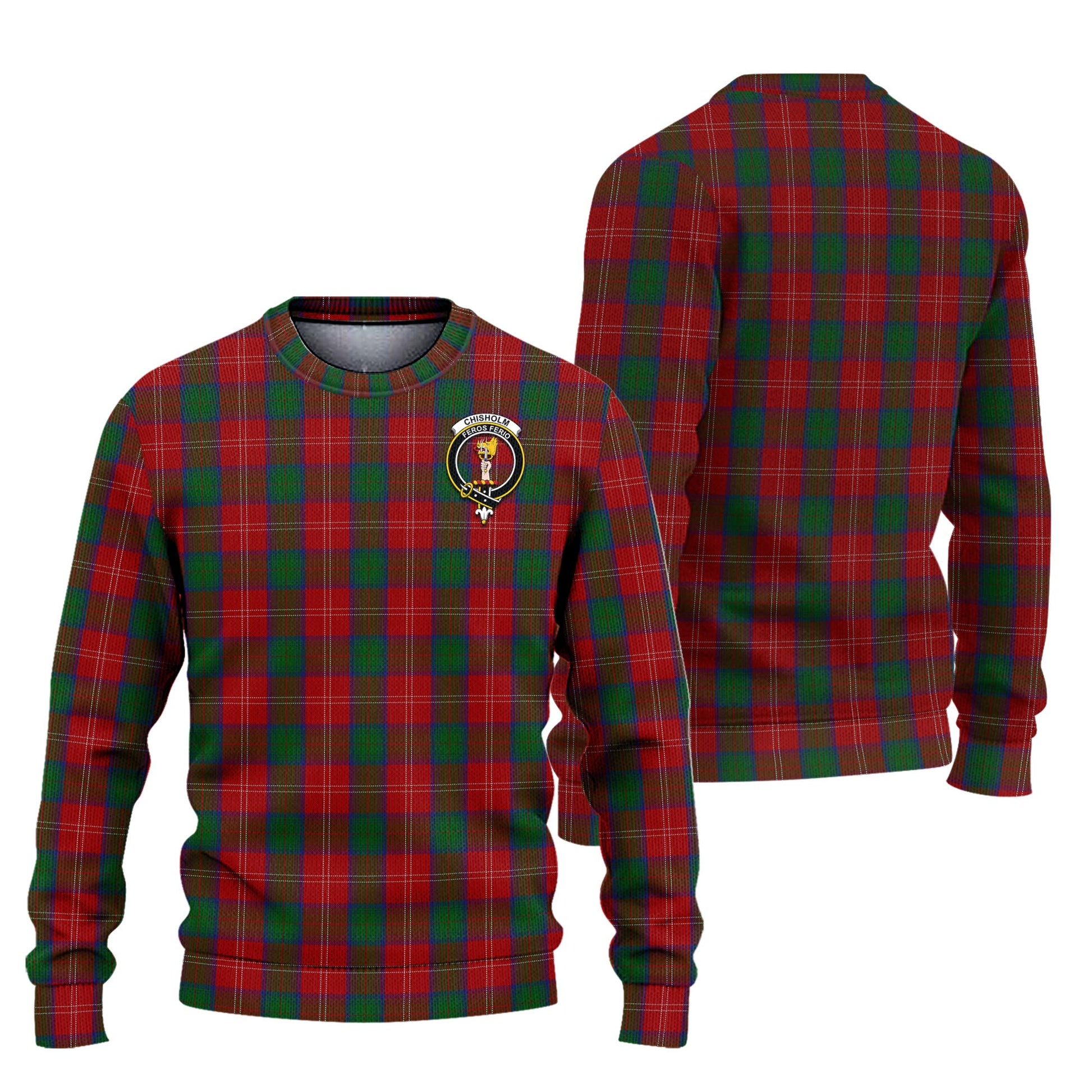 Chisholm Tartan Knitted Sweater with Family Crest Unisex - Tartanvibesclothing