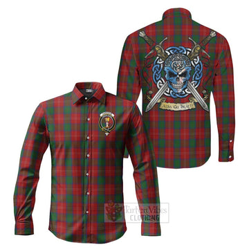 Chisholm Tartan Long Sleeve Button Shirt with Family Crest Celtic Skull Style